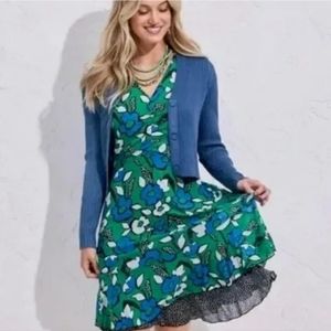 CAbi Blue and Green Floral Mini Dress